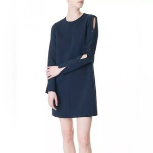 Tibi Structured Crepe Button Detail Shift Dress Navy Size 4 Career Cocktail EUC